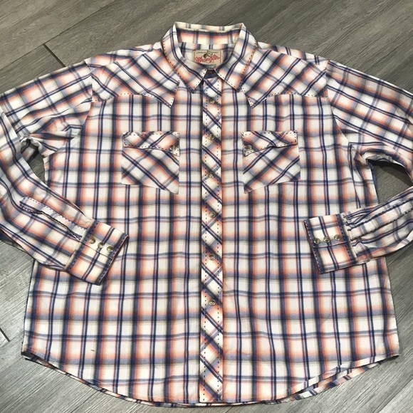 Wrangler Vintage Pearl Snap Plaid Flap Chest Pocket Ling Sleeve Shirt - Picture 6 of 10